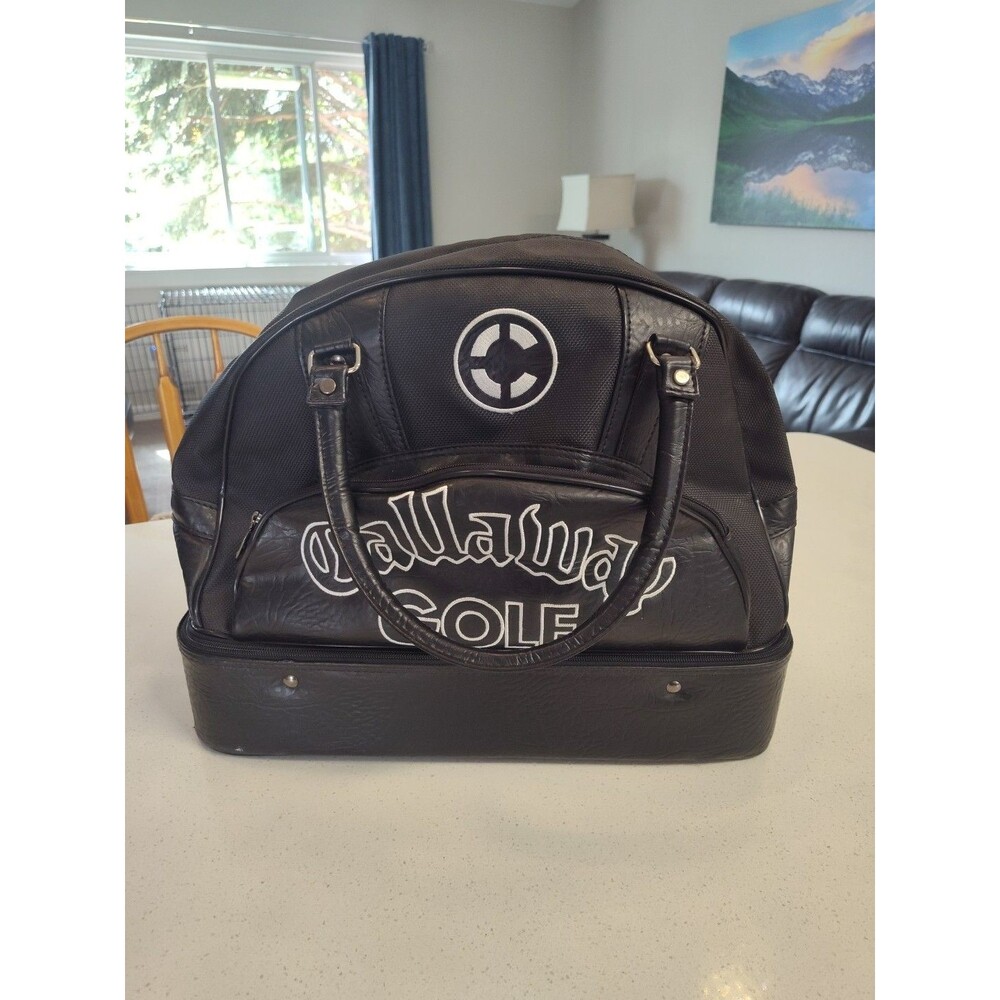 Callaway Golf Leather Embroidered Black Bowling Ball Travel Duffle Shoe Tote Bag
